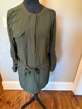 Banana Republic Olive Utility Shirt Dress with Tie Waist